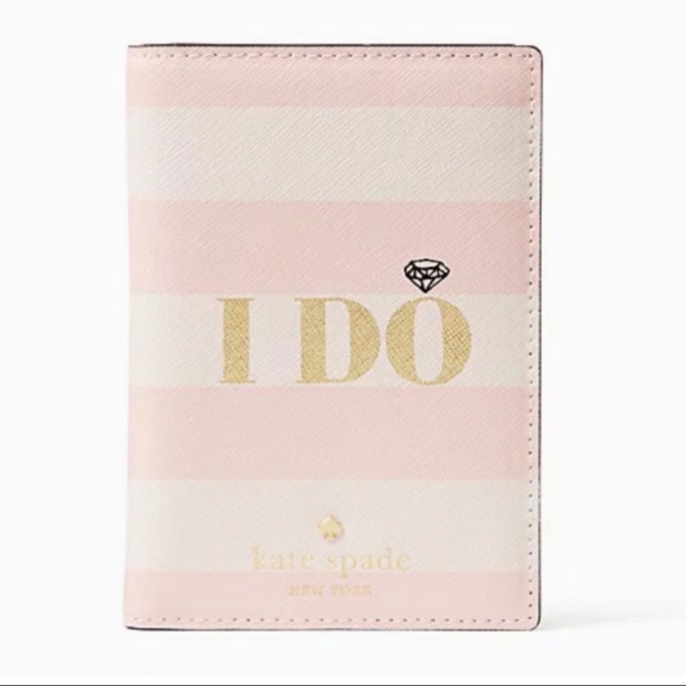 kate spade Pink and White Striped "I DO" Passport/Card Holder